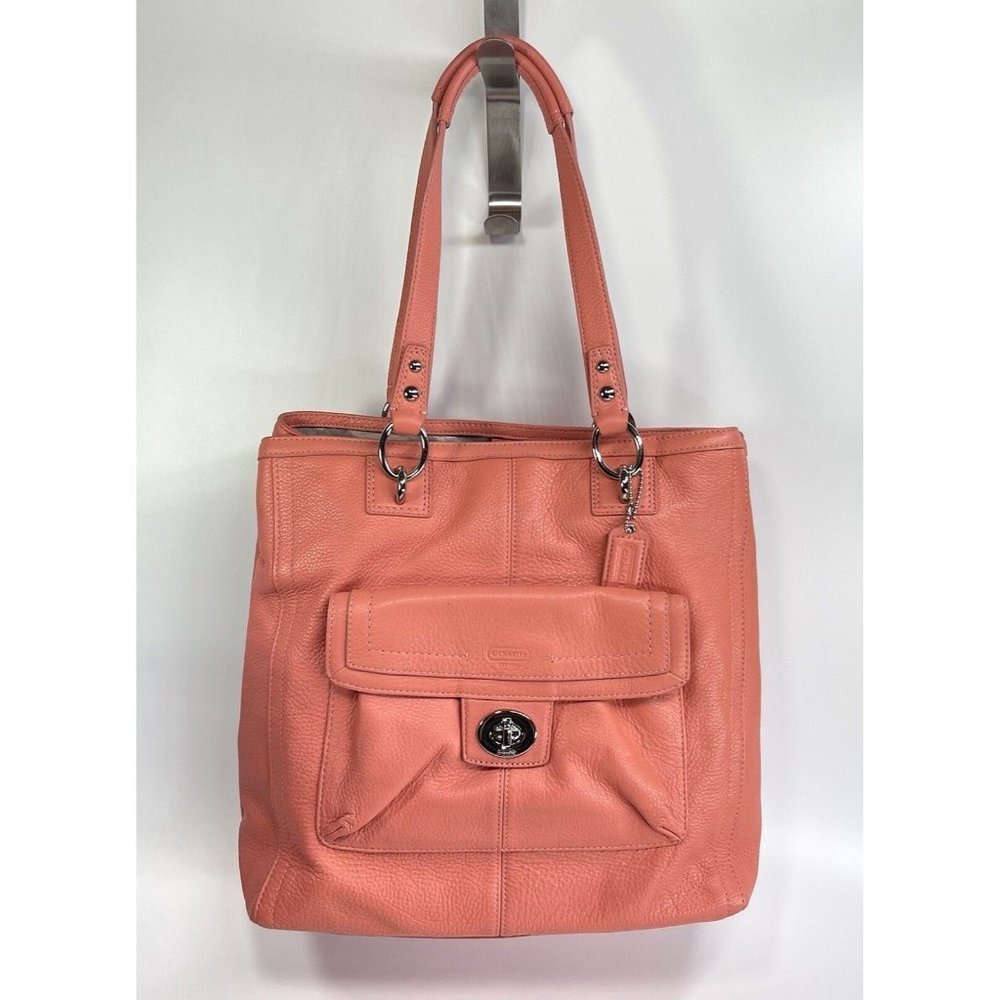Coach Penelope Pebbled Leather Tote Shoulder Bag Coral Pink F19264